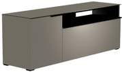 Moderano TV-Lowboard Serie BORMIO in seitlicher Perspektive, modernes Design in Grau mit offenen Fächern.