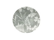 Grauer Teller mit weißem Blumenmuster, Ansicht von oben