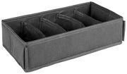 Graue Aufbewahrungsbox mit vier Fächern, seitliche Perspektive