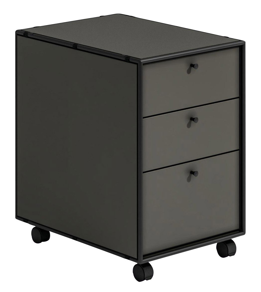 Novel Rollcontainer BRERA OFFICE Rollcontainer mit drei Schubladen, schwarze Farbe, auf Rollen, seitliche Perspektive