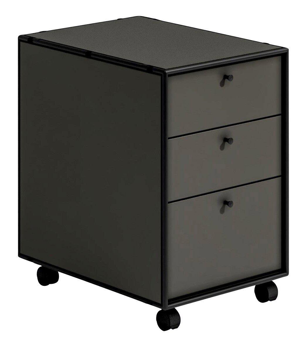 Novel Rollcontainer BRERA OFFICE Rollcontainer mit drei Schubladen, schwarze Farbe, auf Rollen, seitliche Perspektive