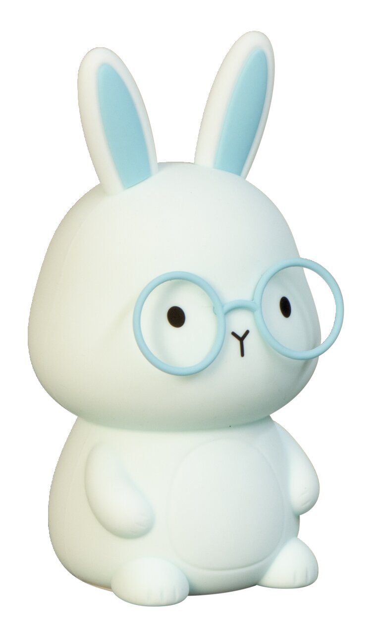 FHL easy Akku-Nachtlicht Bunny FELIX Niedliches Akku-Nachtlicht in Form eines Hasen mit blauen Ohren und Brille, seitliche Perspektive