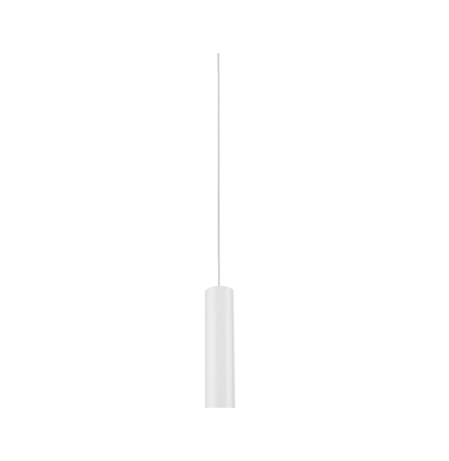Minimalistische witte hanglamp in cilindrische vorm, zijaanzicht