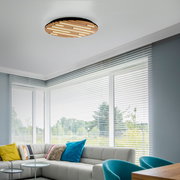 Moderne Wand- und Deckenleuchte Q-AKUSTIK von Paul Neuhaus in einem stilvollen Wohnzimmer, Deckenansicht.