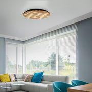 Moderne Wand- und Deckenleuchte Q-AKUSTIK von Paul Neuhaus in einem stilvollen Wohnzimmer, Deckenansicht.