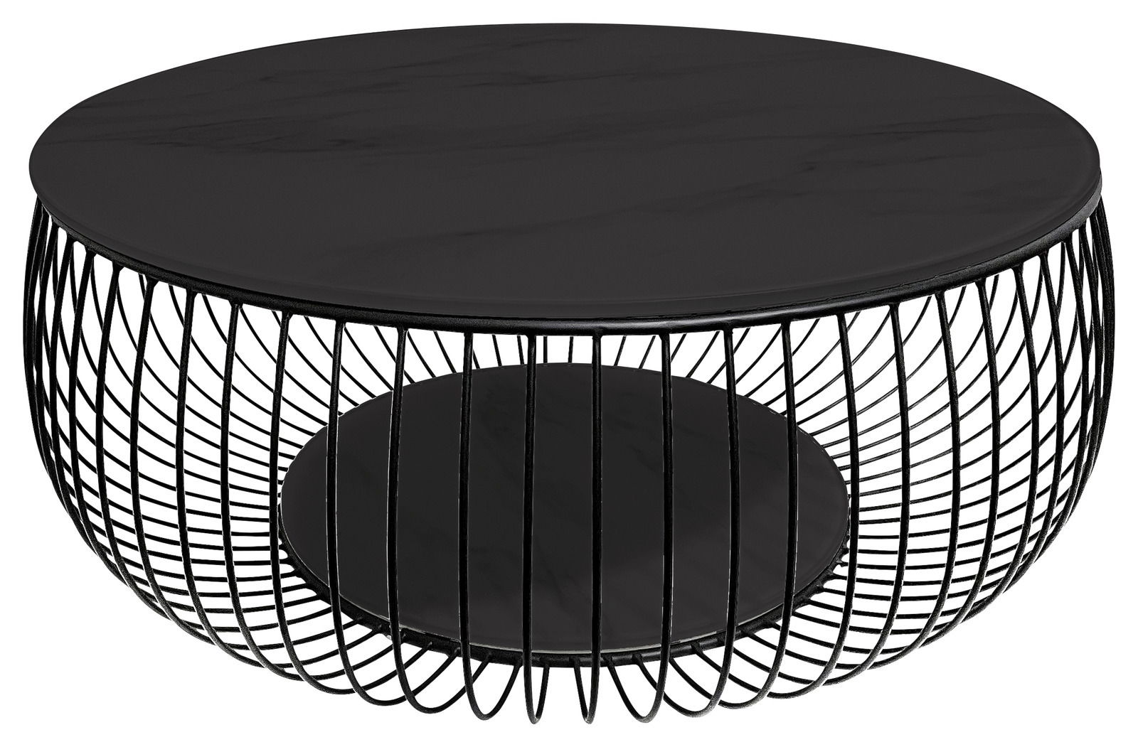 Novel Couchtisch BOWL Runder Couchtisch mit schwarzer Tischplatte und modernem Drahtgestell, seitliche Perspektive