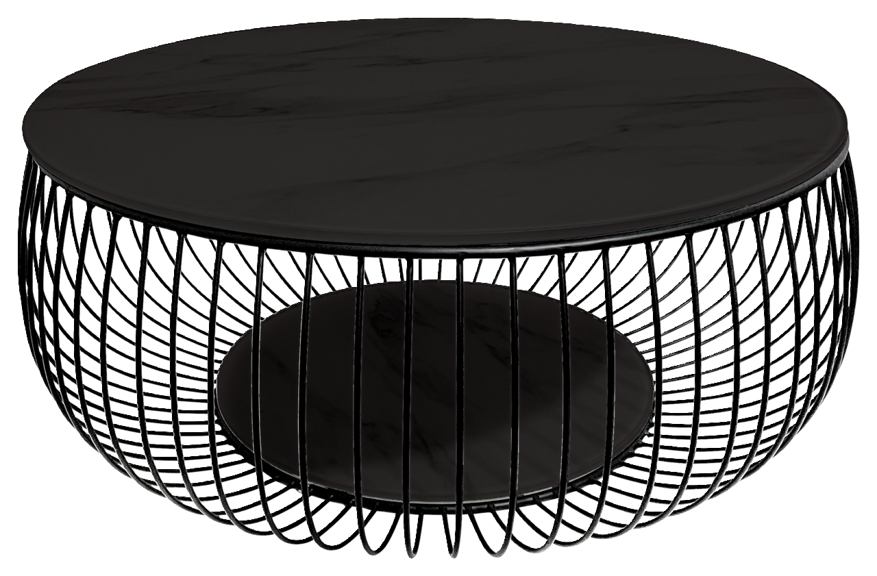 Novel Couchtisch BOWL Runder Couchtisch mit schwarzer Tischplatte und modernem Drahtgestell, seitliche Perspektive