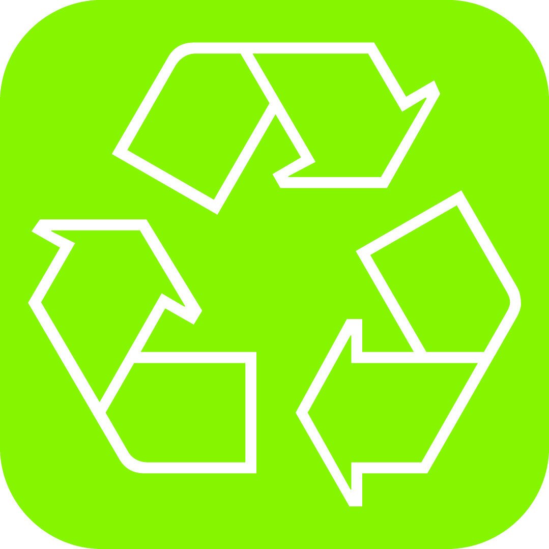 Recycling-Symbol auf grünem Hintergrund, Vorderansicht