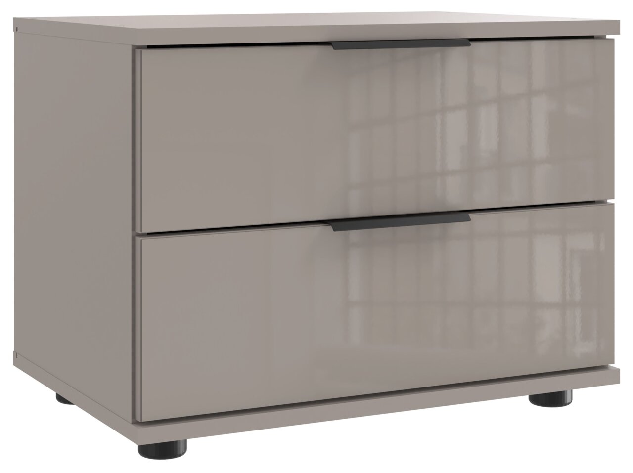 Z2 Nachtkommode SAIGON Moderne Nachtkommode mit zwei Schubladen in Hochglanzoptik, seitliche Perspektive