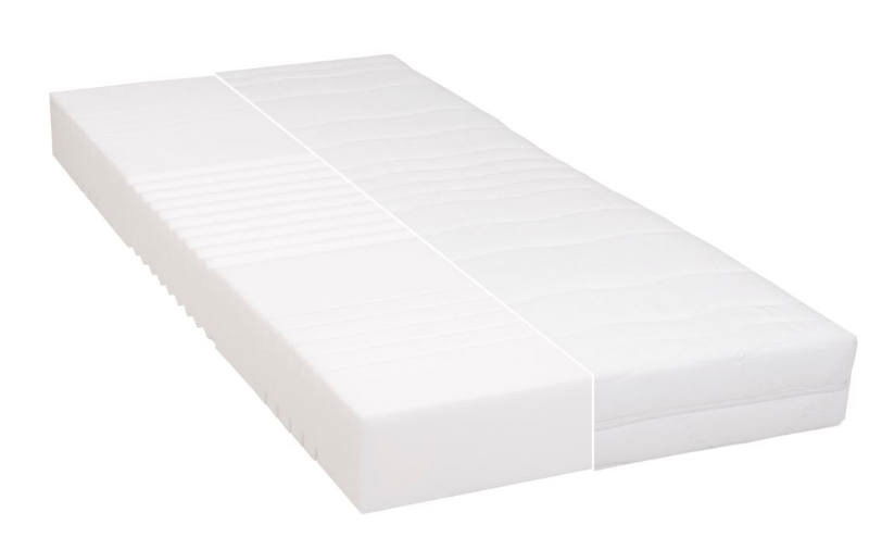 Kaltschaummatratze in seitlicher Perspektive mit sichtbarem Querschnitt