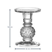 Glasleuchter mit dekorativem Muster, Seitenansicht, Höhe 128 mm, Durchmesser 92 mm