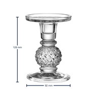 Glazen kandelaar met decoratief patroon, zijaanzicht, hoogte 128 mm, diameter 92 mm