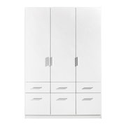 Drehtürenschrank 3-türig in Weiß mit sechs Schubladen, frontale Ansicht