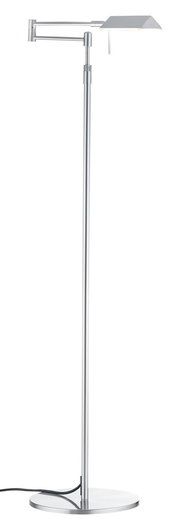 Moderne LED-Stehleuchte JOHANN in silberner Farbe, seitliche Perspektive