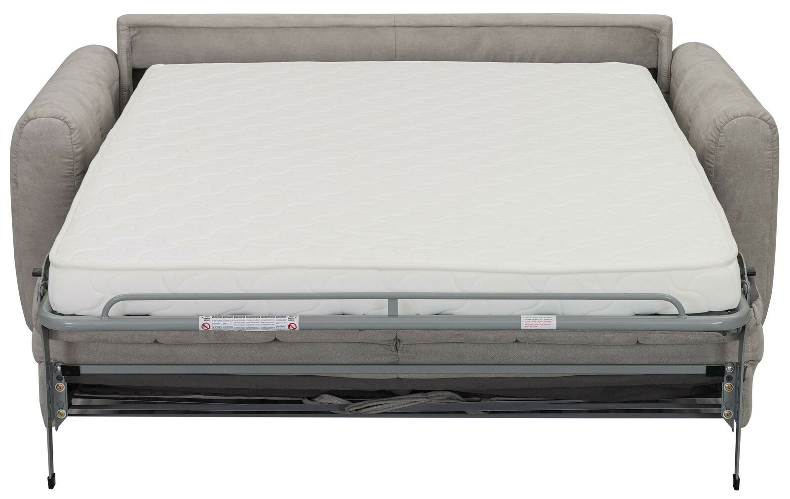 Funktionssofa in ausgeklappter Position mit sichtbarer Matratze, Vorderansicht