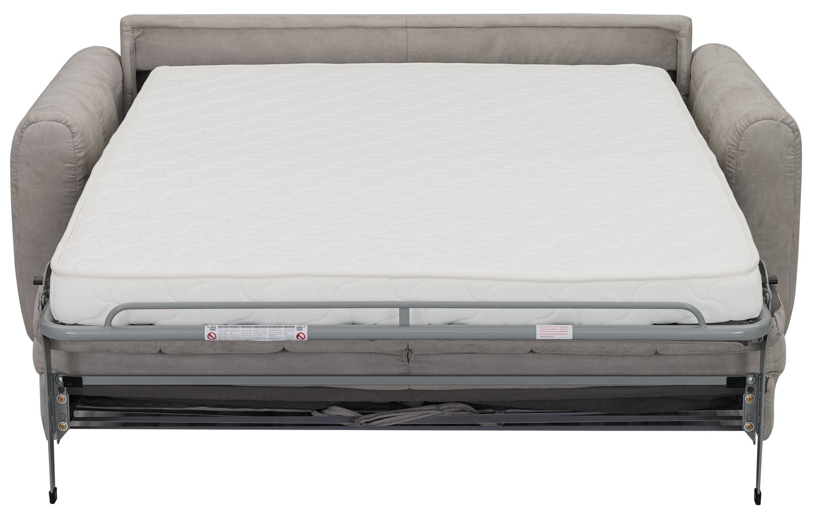 Funktionssofa in ausgeklappter Position mit sichtbarer Matratze, Vorderansicht