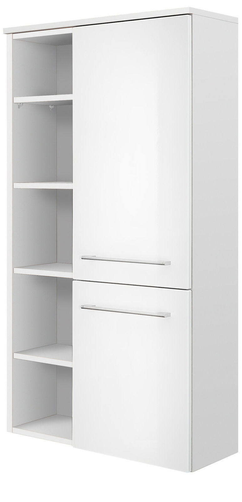 Sadena Midischrank PLAKA Weißer Midischrank mit offenen und geschlossenen Fächern, seitliche Perspektive