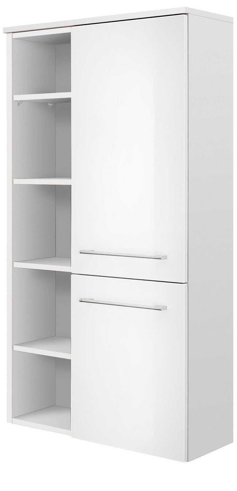 Sadena Midischrank PLAKA Weißer Midischrank mit offenen und geschlossenen Fächern, seitliche Perspektive