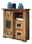 Rustikales Sideboard aus Holz mit Schiebetür und zwei Schubladen, dekoriert mit blauen Vasen, seitliche Perspektive