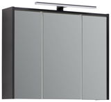 Moderner Spiegelschrank mit drei Türen und integrierter Beleuchtung, Frontalansicht