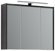 Moderner Spiegelschrank mit drei Türen und integrierter Beleuchtung, Frontalansicht