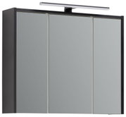 Moderner Spiegelschrank mit drei Türen und integrierter Beleuchtung, Frontalansicht