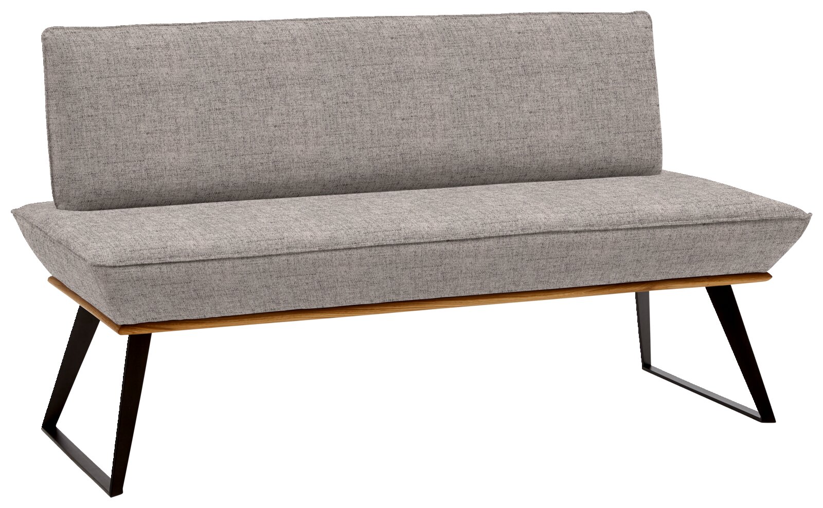 Voleo Bank 160 cm MALIBU Grijze bank met stoffen bekleding en zwart metalen frame, zijaanzicht