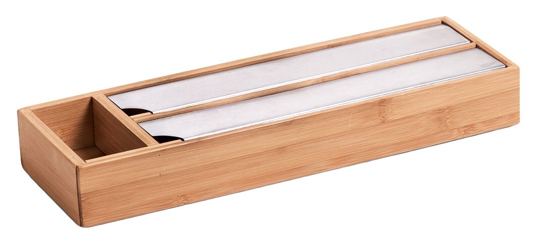 Zeller Present Folien-Aufbewahrungs-/Abreiß-Box Bambus-Folienhalter mit zwei Fächern, seitliche Perspektive