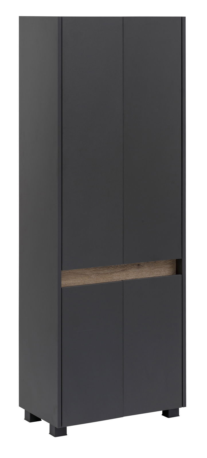 Stylife Hochschrank 57 cm COSMO Moderner Hochschrank in Schwarz mit Holzdetail, frontal betrachtet.