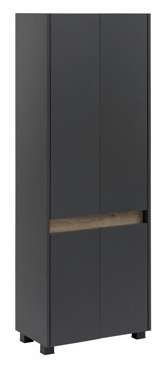Stylife Hochschrank 57 cm COSMO Moderner Hochschrank in Schwarz mit Holzdetail, frontal betrachtet.
