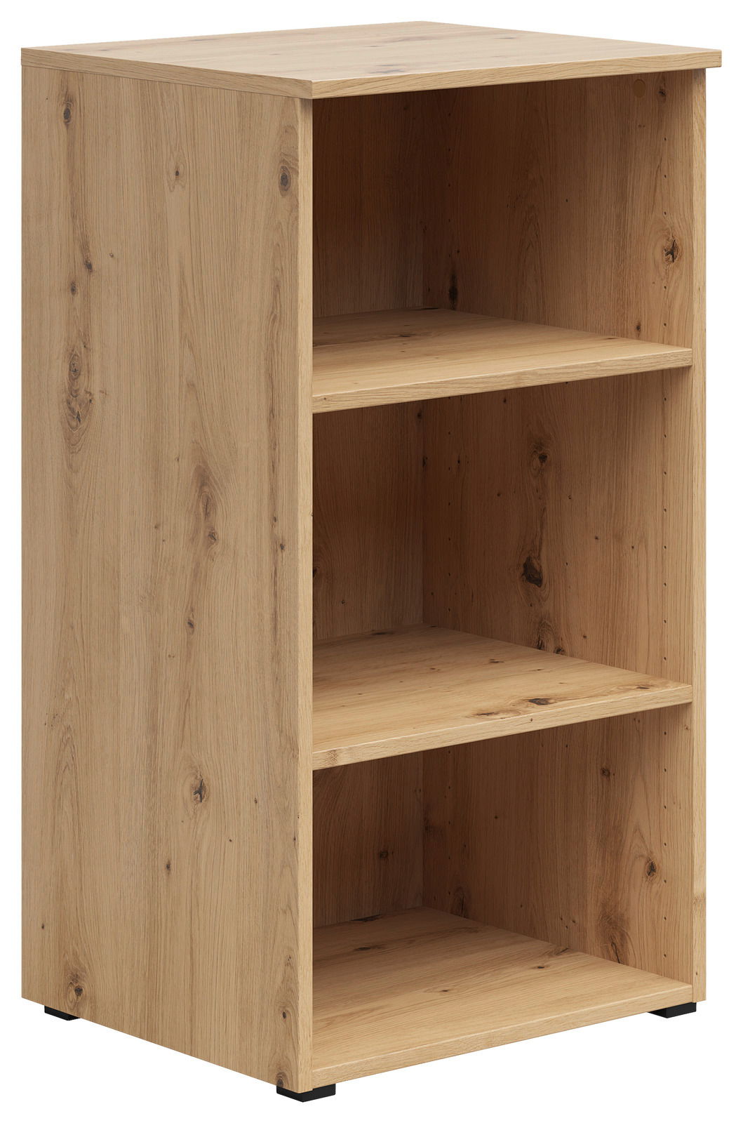 Holzregal mit drei offenen Fächern, seitliche Perspektive