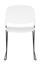 Moderner weißer Stuhl mit schwarzem Metallgestell, Frontalansicht