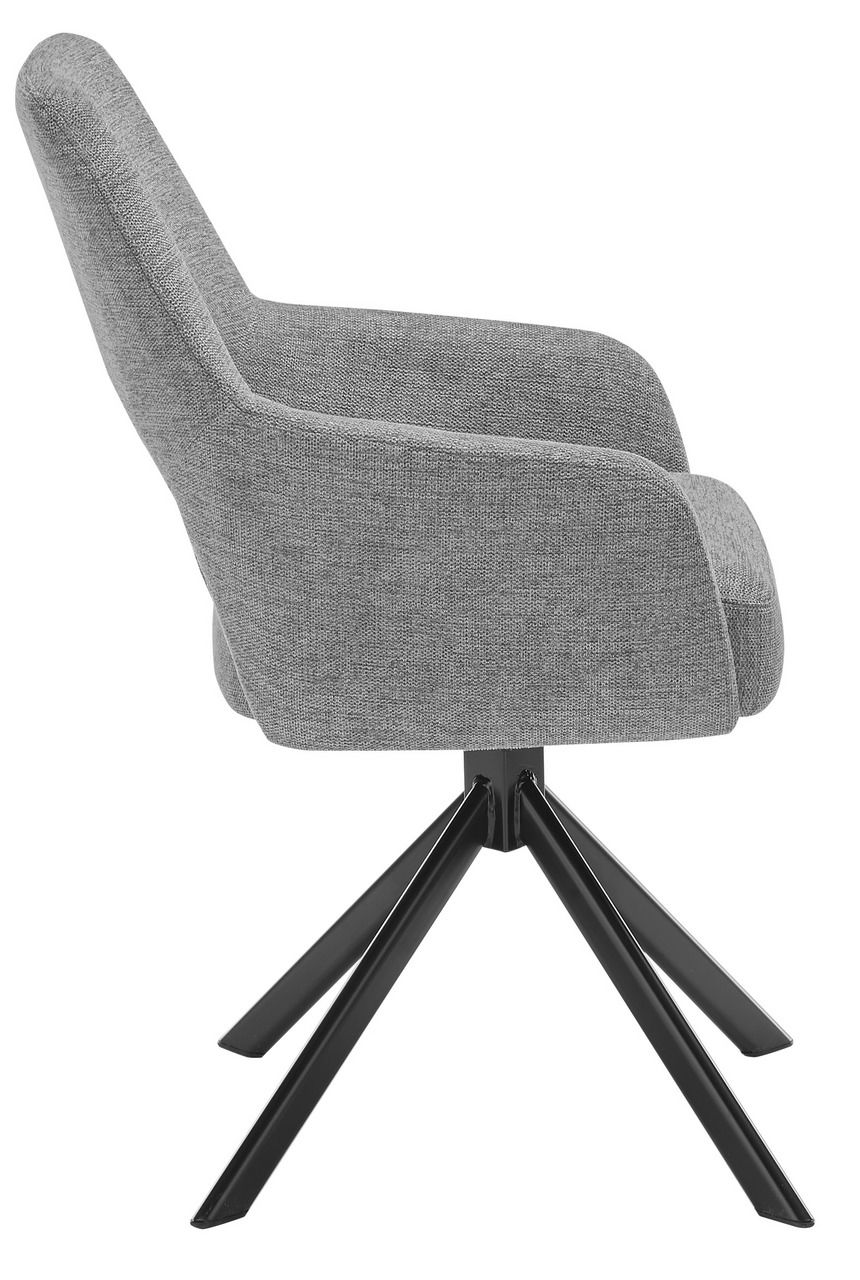 Grauer Armlehnstuhl mit schwarzem Metallgestell, Seitenansicht
