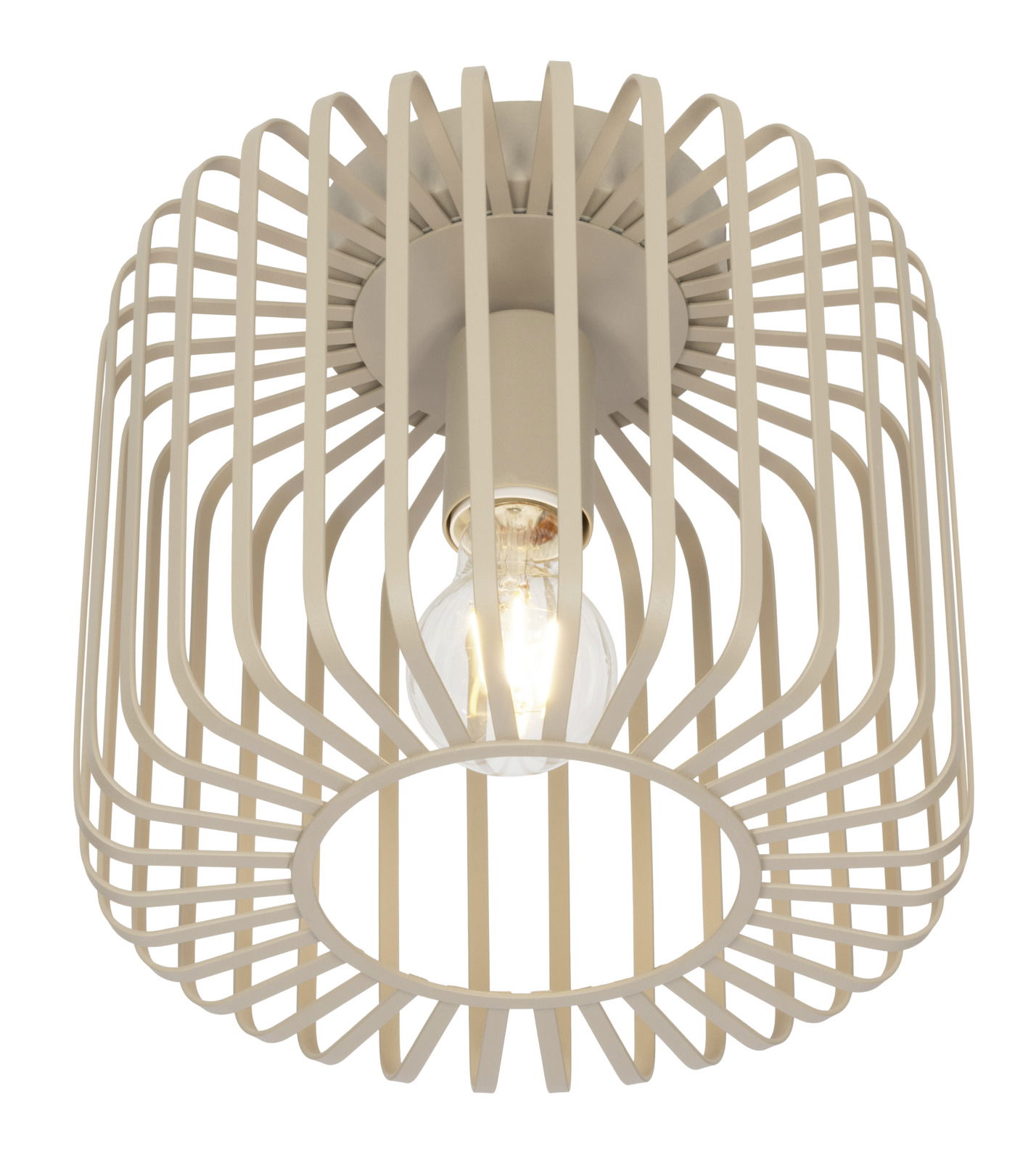 Moderne Deckenleuchte mit geometrischem Design aus beigem Metall, seitliche Perspektive