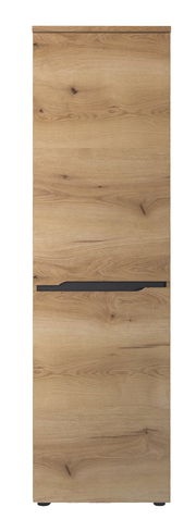Frontansicht eines XL-Schuh- und Garderobenschranks in Holzoptik mit klaren Linien und natürlicher Maserung.