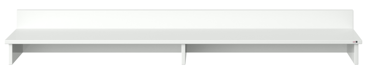 Weißer TV-Aufsatz aus Holz mit zwei Fächern, frontale Ansicht