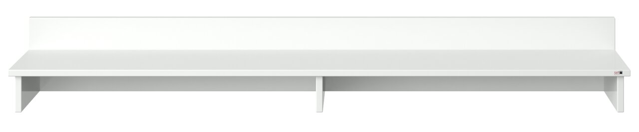 Weißer TV-Aufsatz aus Holz mit zwei Fächern, frontale Ansicht