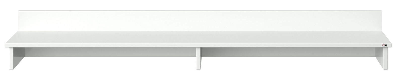 Weißer TV-Aufsatz aus Holz mit zwei Fächern, frontale Ansicht