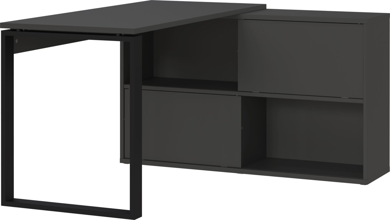 Novel Eckschreibtisch RENTON Schwarzer Winkelschreibtisch mit modernem Design, seitliche Perspektive