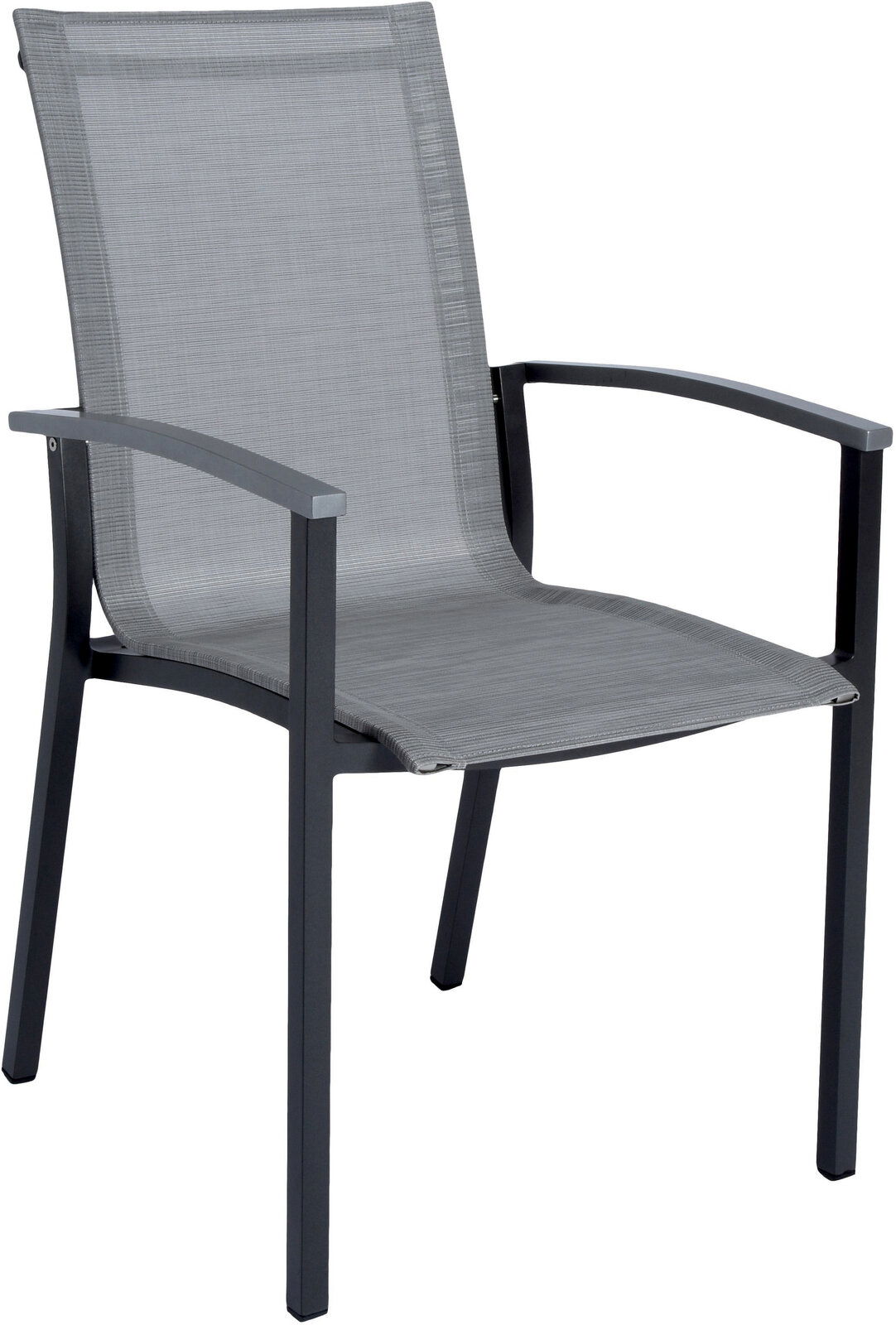 Stern Stapelsessel EVOEE Grauer Stapelsessel aus Metall mit Armlehnen, seitliche Perspektive