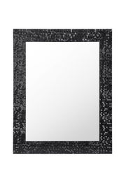 Rechteckiger Spiegel mit schwarzem, glänzendem Mosaikrahmen, frontal abgebildet.