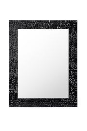Rechteckiger Spiegel mit schwarzem, glänzendem Mosaikrahmen, frontal abgebildet.