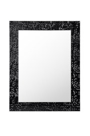 Rechteckiger Spiegel mit schwarzem, glänzendem Mosaikrahmen, frontal abgebildet.
