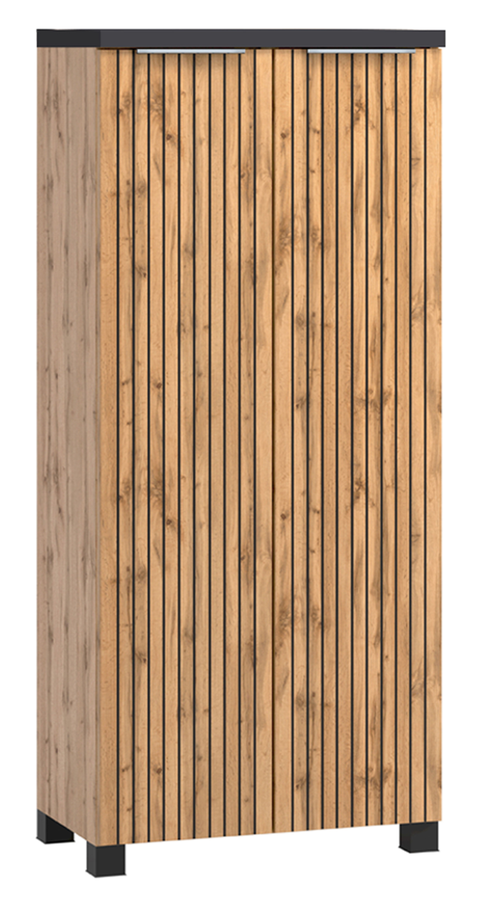 Midischrank 60 cm in Holzoptik mit vertikalen Streifen, Frontalansicht