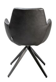 Rückansicht eines modernen Sessels mit schwarzem Lederbezug und Metallbeinen.