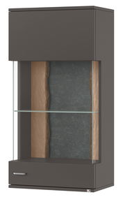 Hängevitrine TACOMA von Set one by Musterring in dunklem Holz mit Glaselementen, seitliche Perspektive