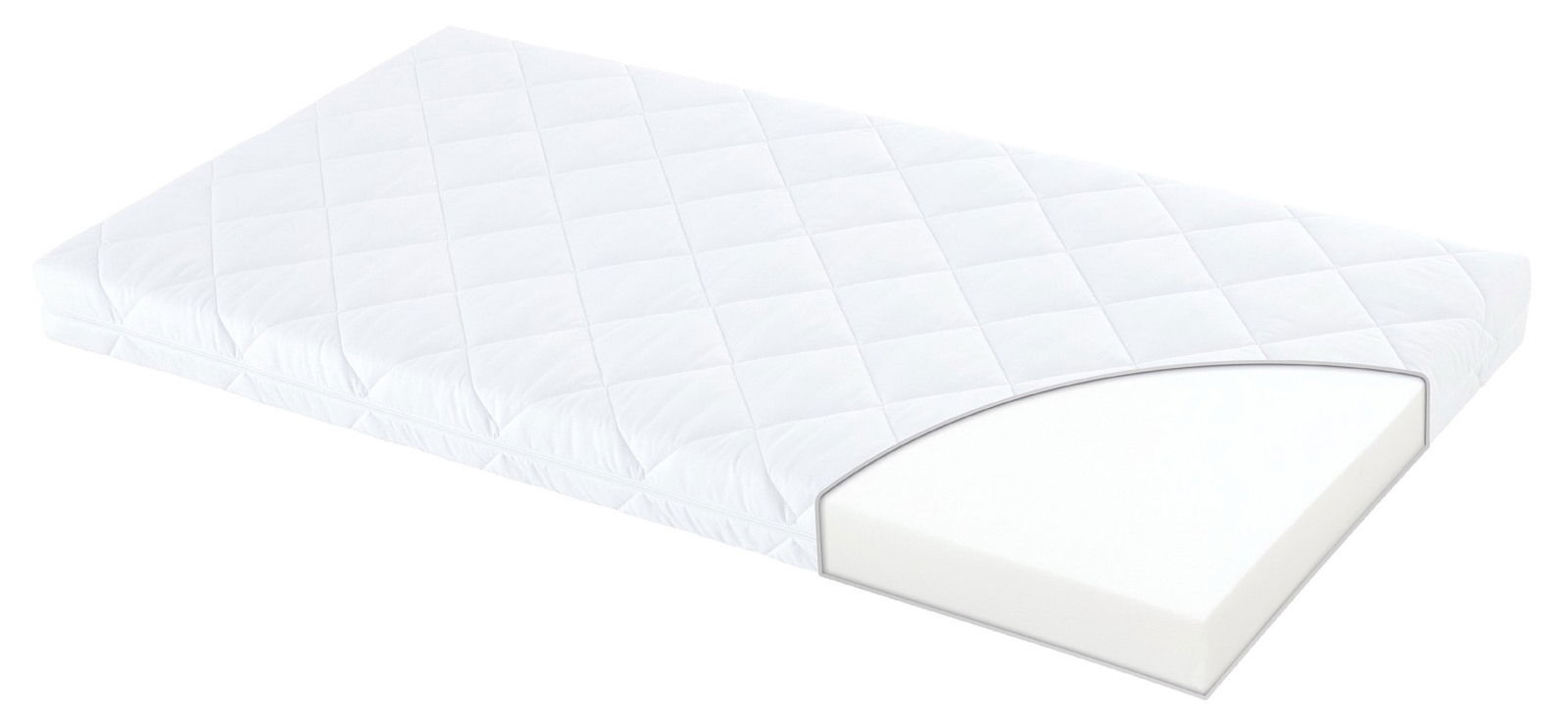 Träumeland Matratze 60x120 BUZZI Weiße Matratze 60x120 cm mit abgerundeter Ecke, seitliche Perspektive