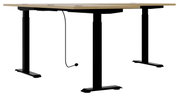 Modern hoekbureau met zwart onderstel en lichthouten blad, zijaanzicht