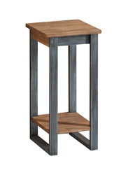 Blumensäule aus Holz und Metall mit zwei Ebenen, seitliche Perspektive