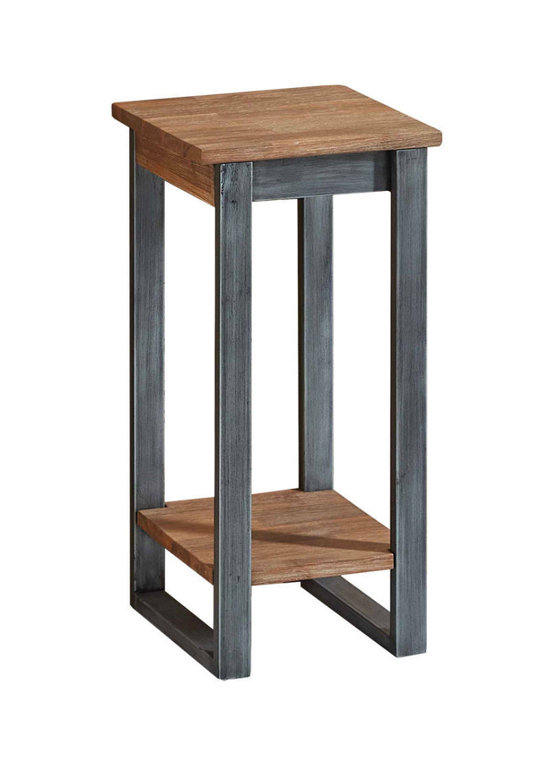 Blumensäule aus Holz und Metall mit zwei Ebenen, seitliche Perspektive